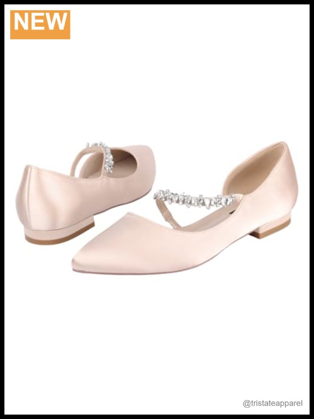 ERIJUNOR Women's Low Heel Pointy Toe Pumps Satin Rhinestone Wedding Party Shoes - Picture 6 of 6